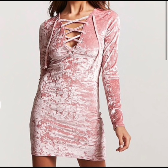 Pink Crushed Velvet Forever 21  Bodycon Dress - Picture 1 of 4